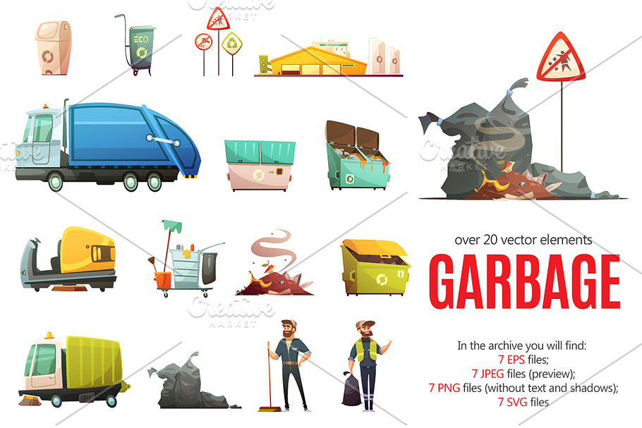 Garbage Cartoon Set in Illustrations - product preview 8