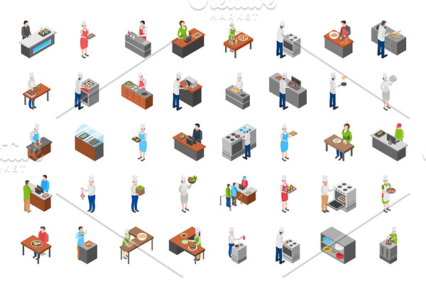 80 Food Courts Isometric Icons
