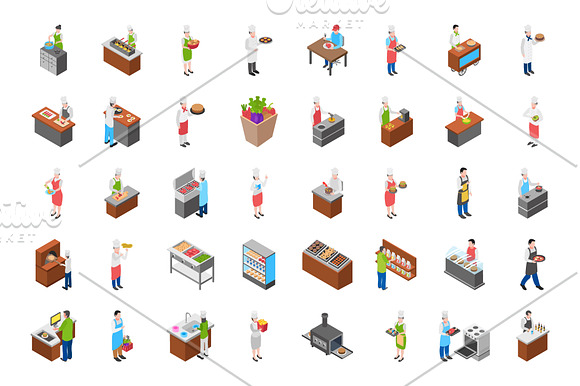 80 Food Courts Isometric Icons in Icons - product preview 1