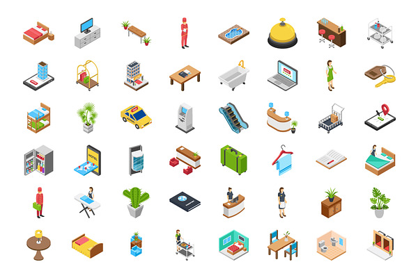 100 Hotel Isometric Icons Pack 