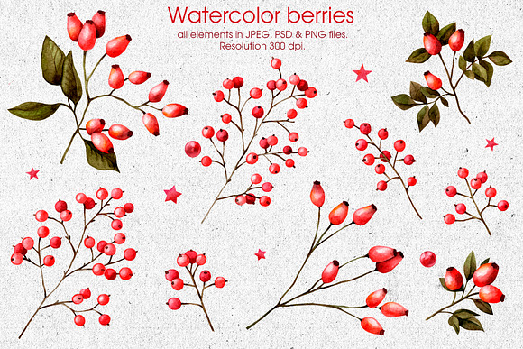 Xmas decor. Watercolor clip art set in Illustrations - product preview 3