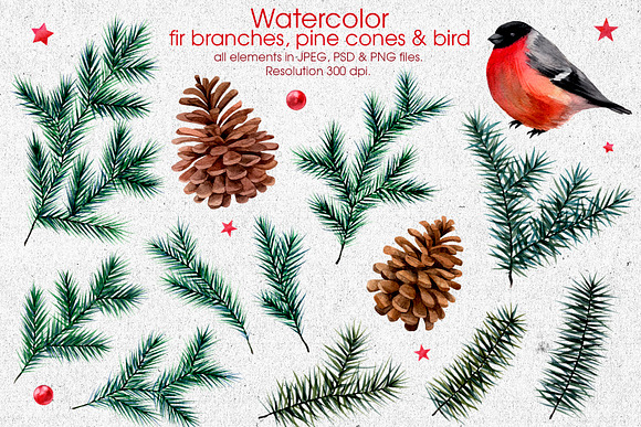Xmas decor. Watercolor clip art set in Illustrations - product preview 4