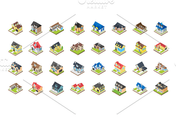 72 House Buildings Isometric Icons