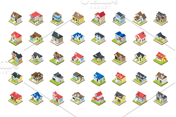 72 House Buildings Isometric Icons in Icons - product preview 1