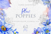 Blue Poppies Watercolor png 