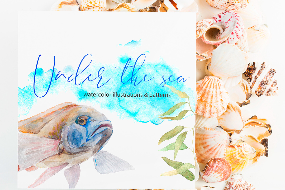 Under the sea. Watercolor art in Illustrations - product preview 8