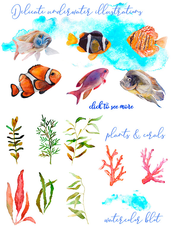 Under the sea. Watercolor art in Illustrations - product preview 1