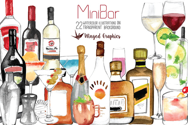 Bar alcohol cocktails illustrations