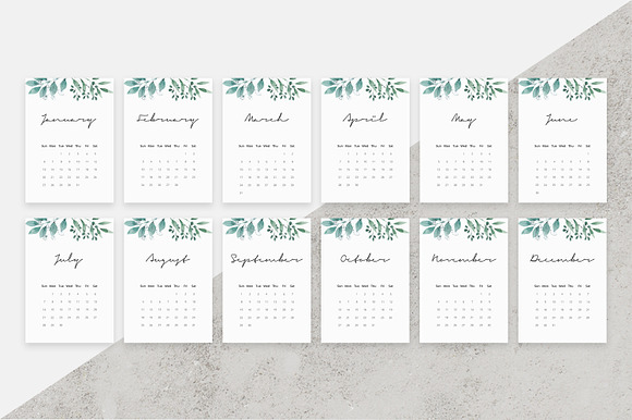 2019 Watercolor Calendar in Stationery Templates - product preview 4