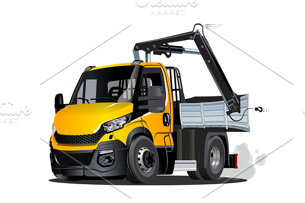 Vector Cartoon Lkw Truck with Crane