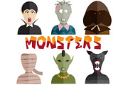 flat design monsters icons