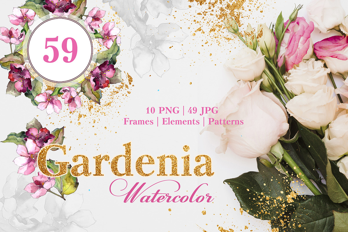 Gardenia Watercolor png in Illustrations - product preview 8