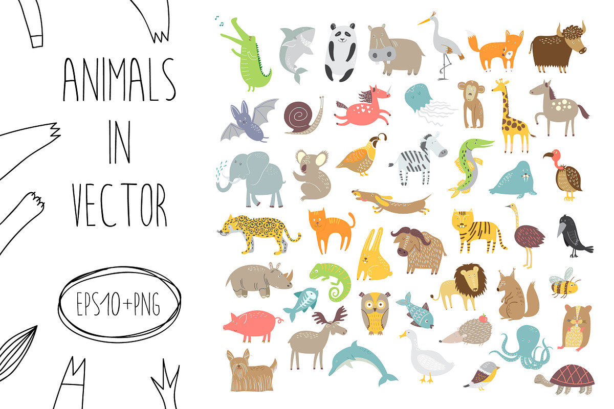 Cute animals collection in vector in Illustrations - product preview 8