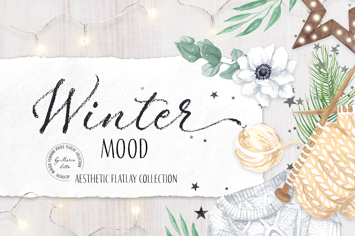 Winter mood aesthetic flatlay set in Illustrations - product preview 8