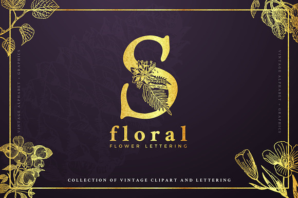 Vintage Floral Graphics and Letters in Illustrations - product preview 9
