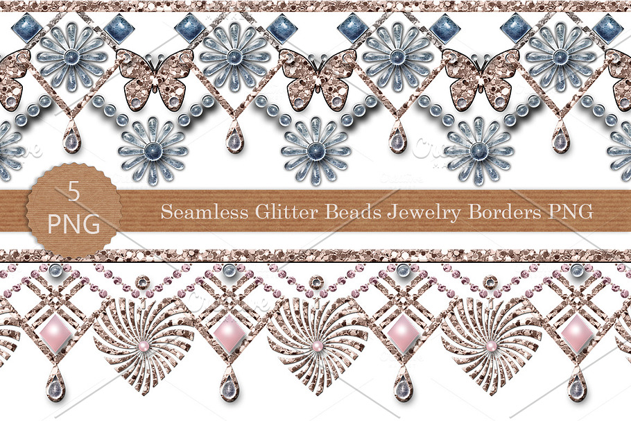 Seamless PNG glitter beads borders