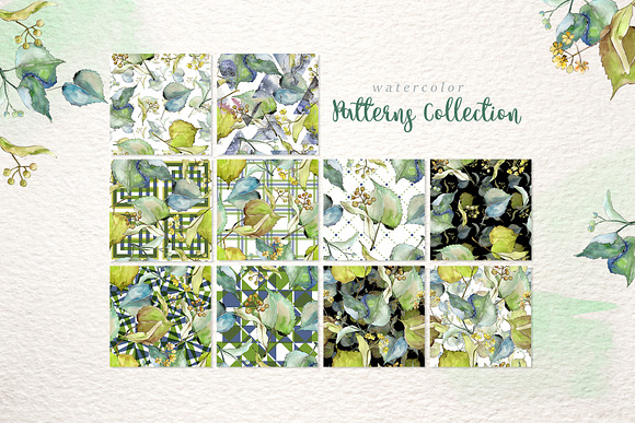 linden leaves Watercolor png in Illustrations - product preview 3