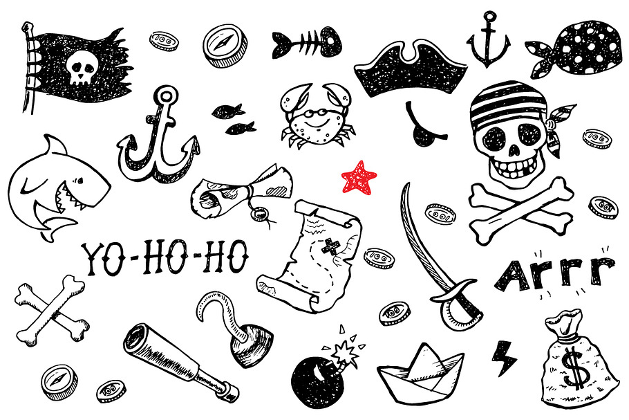 Pirate doodles set +8patterns in Illustrations - product preview 8