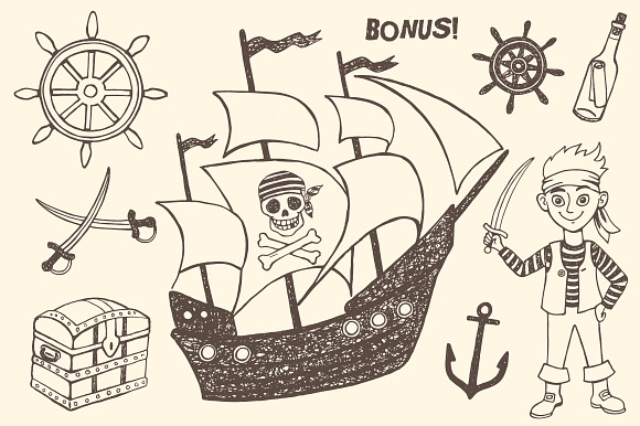 Pirate doodles set +8patterns in Illustrations - product preview 1