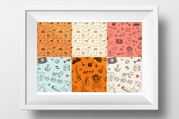 Pirate doodles set +8patterns in Illustrations - product preview 2