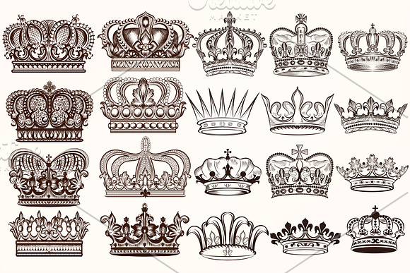 Kit of engraved vector crowns in Illustrations - product preview 1