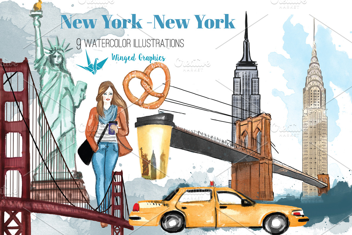 New York watercolor Illustrations in Illustrations - product preview 8