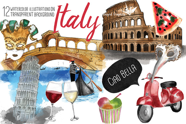 Italy: watercolor illustrations