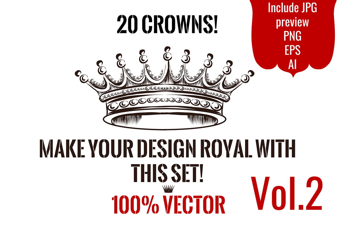 Kit of engraved vector crowns in Illustrations - product preview 8
