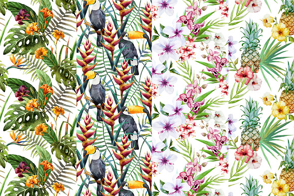 Tropical patterns bundle. Watercolor in Patterns - product preview 3