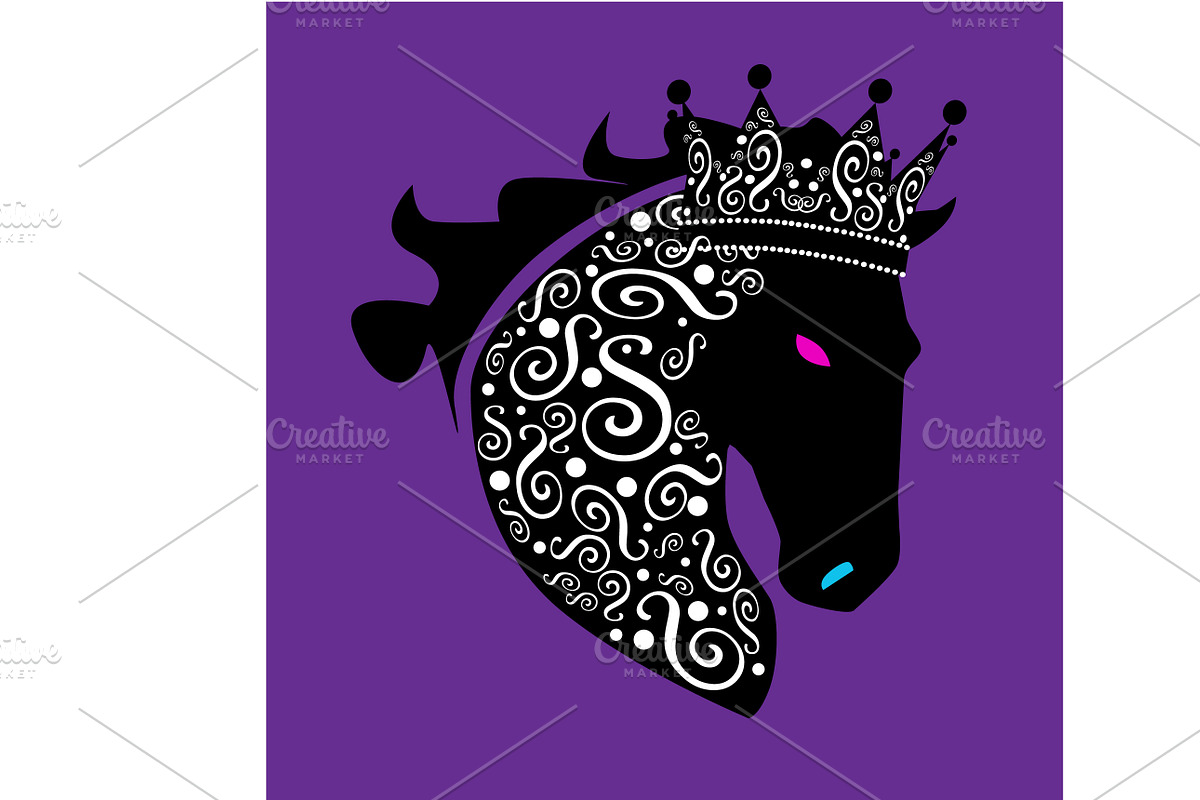Horse head with crown and ornament  in Graphics - product preview 8