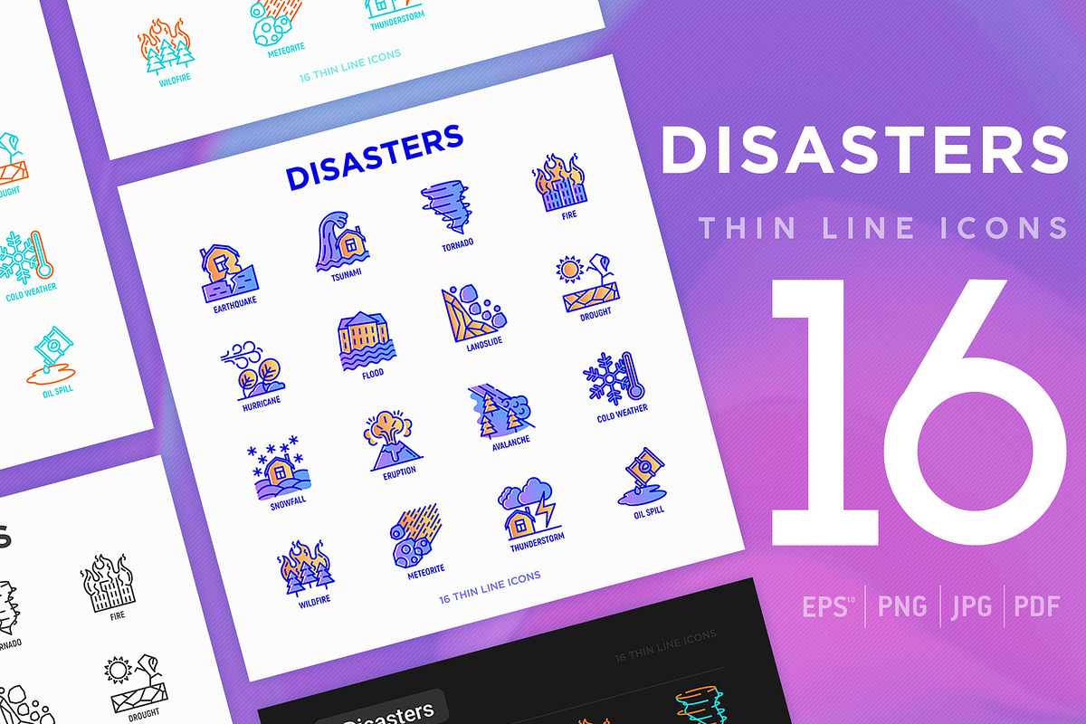 Disasters | 16 Thin Line Icons Set in Icons - product preview 8