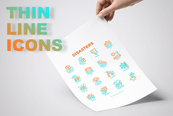 Disasters | 16 Thin Line Icons Set in Icons - product preview 2