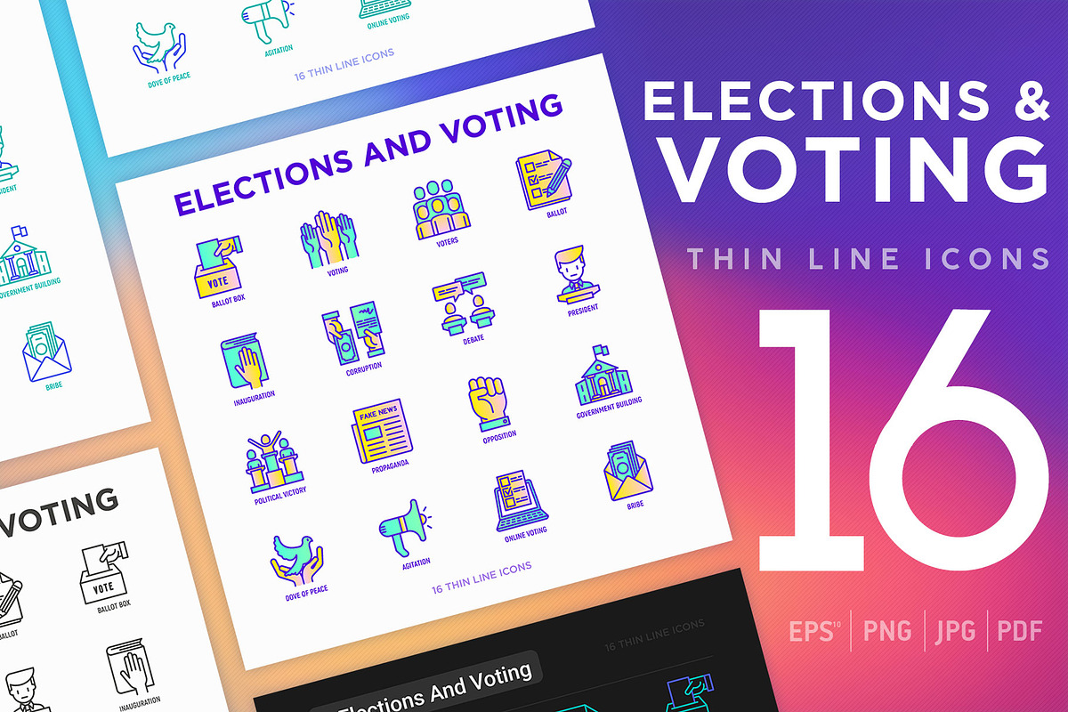 Elections And Voting | 16 Icons Set in Icons - product preview 8