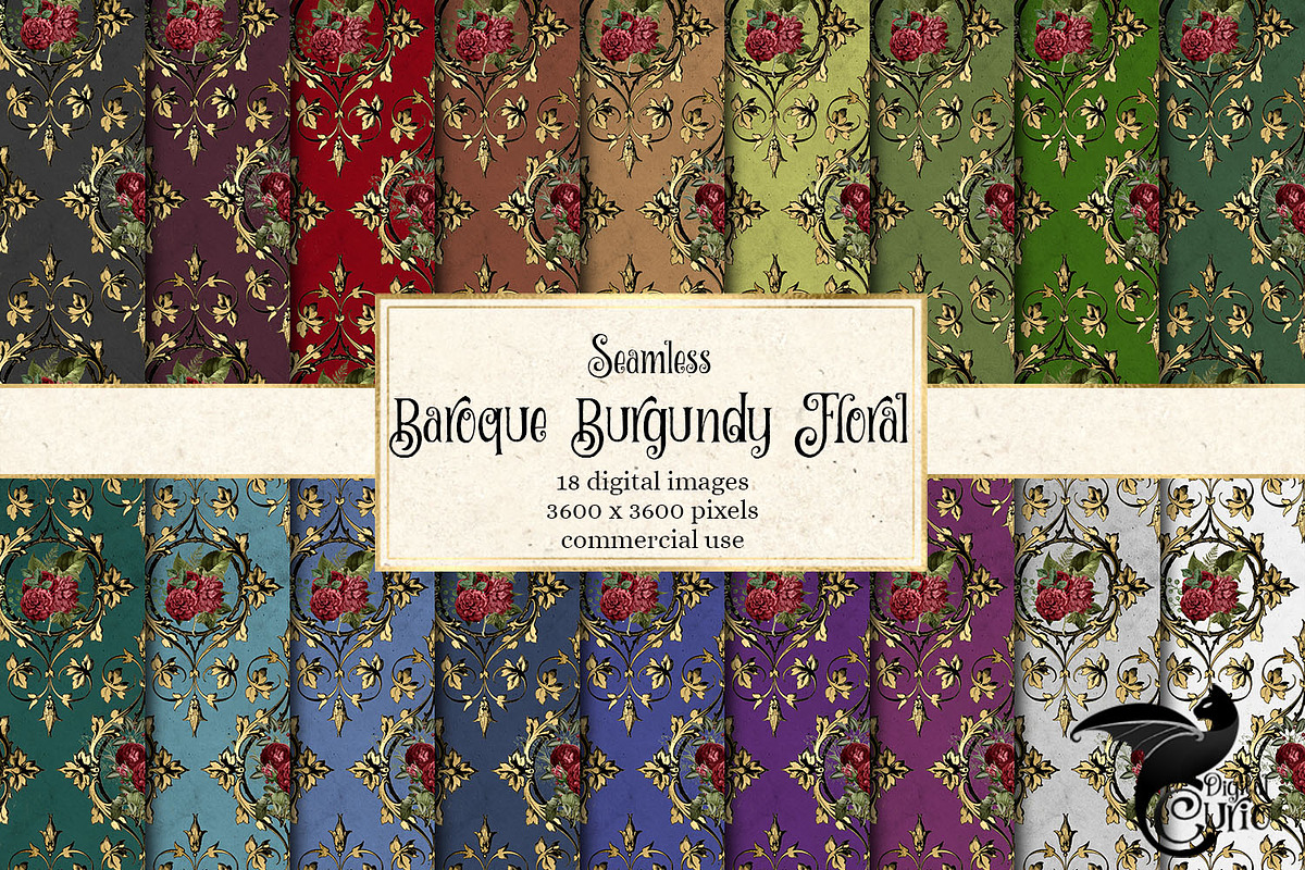 Baroque Burgundy Floral Patterns in Patterns - product preview 8