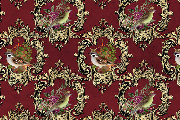Baroque Royal Birds Digital Paper in Patterns - product preview 1