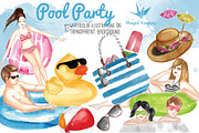 Pool Party watercolor illustrations