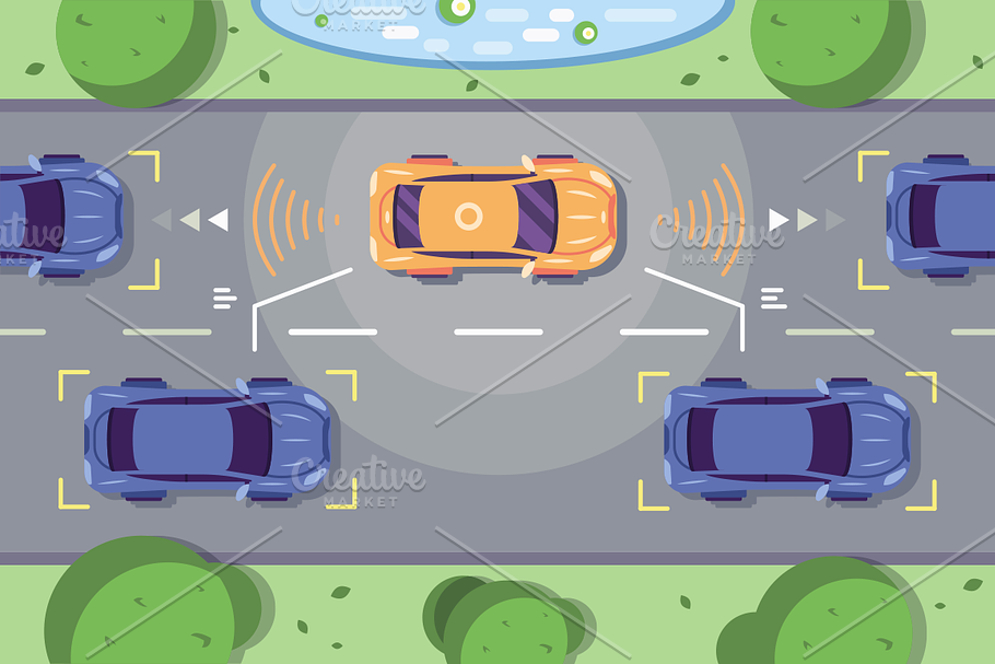 Autonomous car driving on road