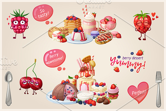 Berry dessert vector icons set in Objects - product preview 1