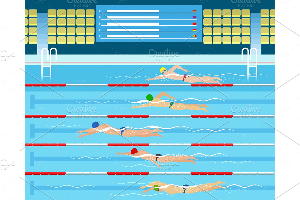 Male swimming racing in pool in Illustrations - product preview 8