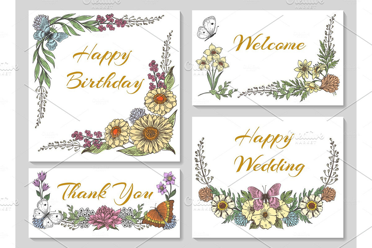 Botanic card with wild flowers in Illustrations - product preview 8