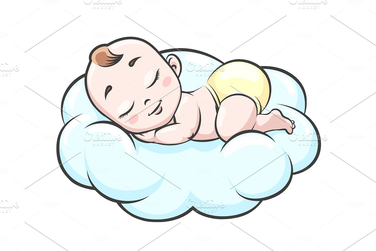 Sleeping baby on cloud in Illustrations - product preview 8
