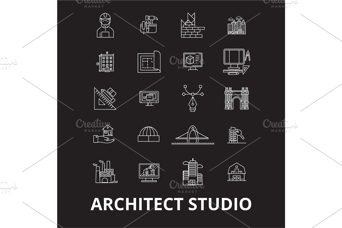 Architect studio editable line icons in Illustrations - product preview 8