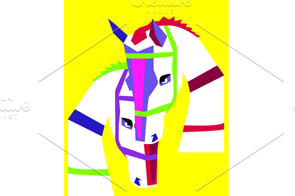 Horses in love, pop art, vivid color