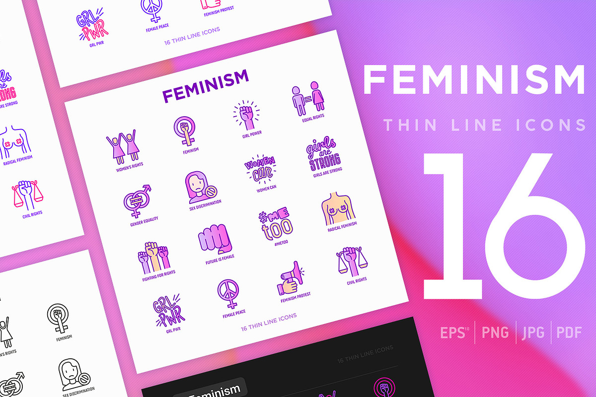 Feminism | 16 Thin Line Icons Set in Icons - product preview 8