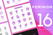 Feminism | 16 Thin Line Icons Set