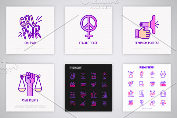 Feminism | 16 Thin Line Icons Set in Icons - product preview 6