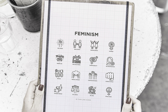 Feminism | 16 Thin Line Icons Set in Icons - product preview 9