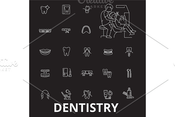 Dentistry editable line icons vector