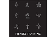 Fitness training editable line icons
