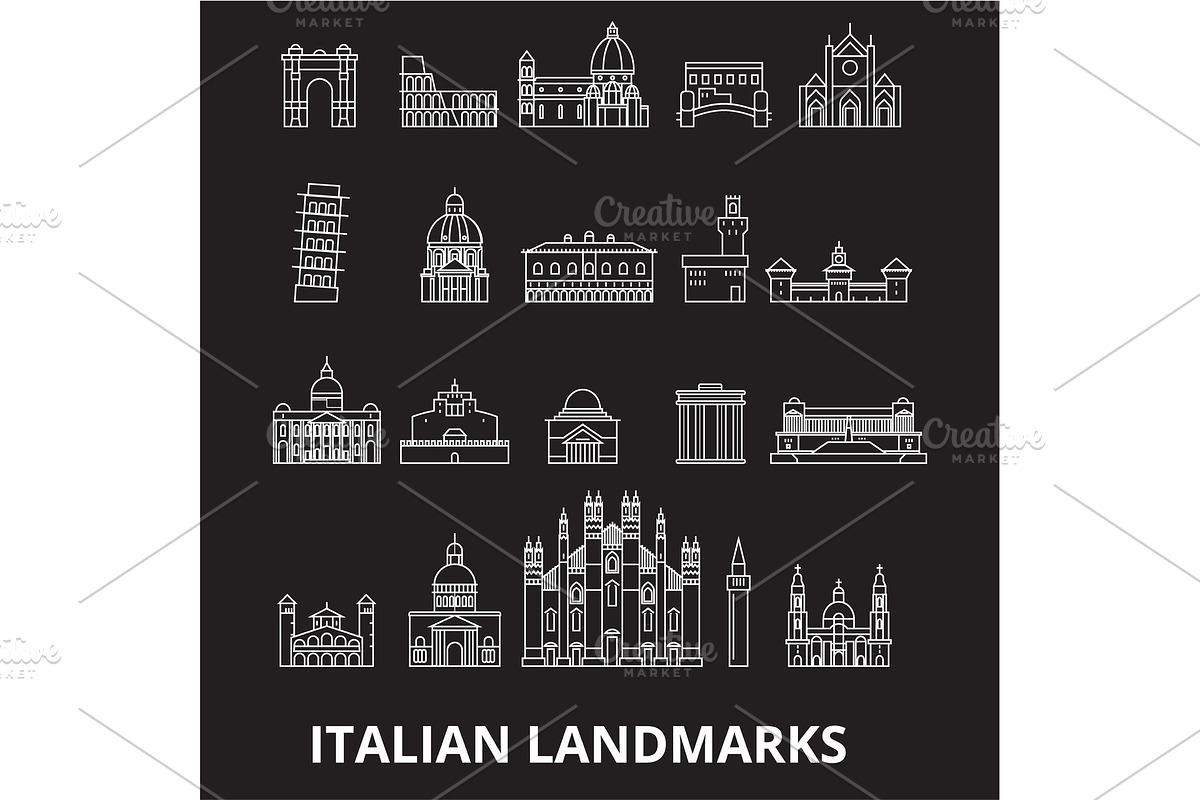 Italian landmakrs editable line in Illustrations - product preview 8